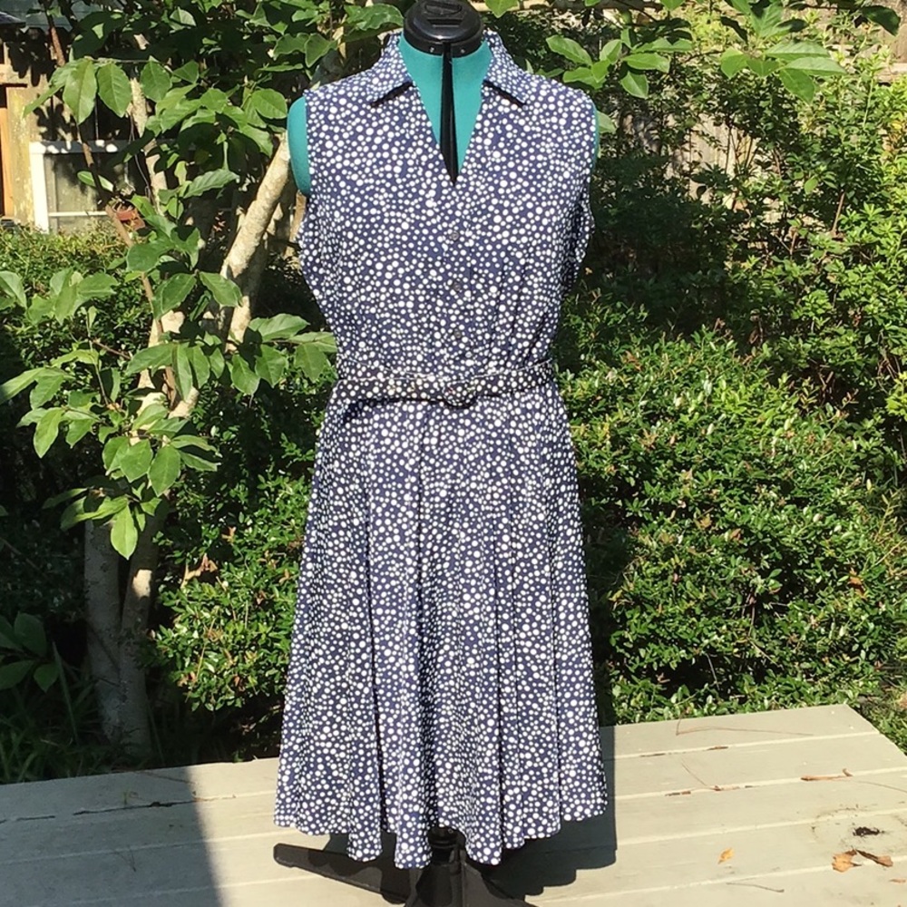 Charter Club, size12, navy with white, A-line, belted dress